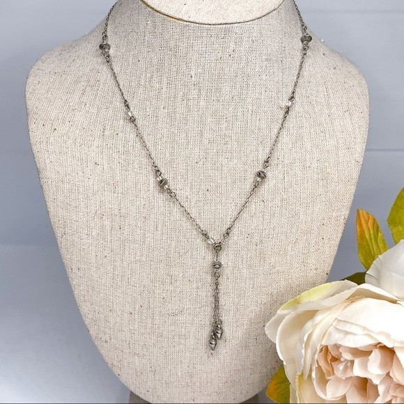 Jewelry - Y2K Dainty Silverplate Drop Y Necklace Beaded Girly